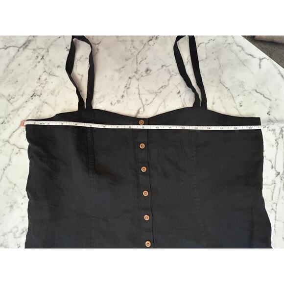 Everlane Black 100% Linen Button Front Picnic Cropped Sleeveless Top Shirt 8 M - Picture 3 of 8
